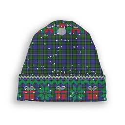 ScotsTee Shop Scottish Robertson Hunting Modern Tartan Plaid Christmas Deer Snowman Snowflake Bell Knit Beanie