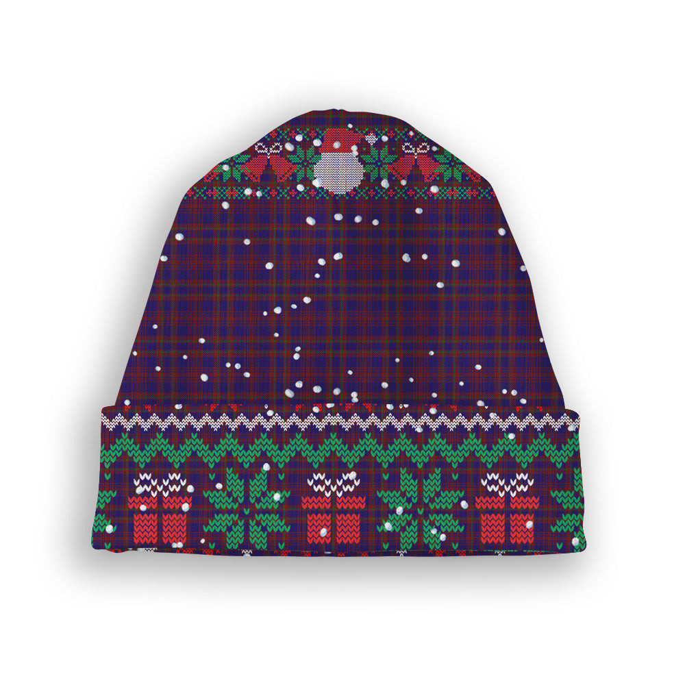 ScotsTee Shop Scottish Nithsdale Dalgliesh Tartan Plaid Christmas Deer Snowman Snowflake Bell Knit Beanie