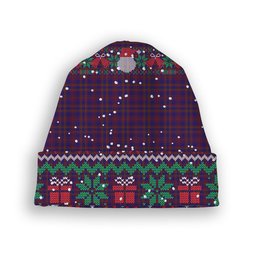 ScotsTee Shop Scottish Nithsdale Dalgliesh Tartan Plaid Christmas Deer Snowman Snowflake Bell Knit Beanie
