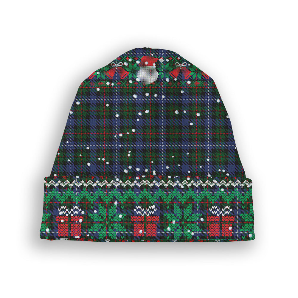 ScotsTee Shop Scottish Robertson Hunting Tartan Plaid Christmas Deer Snowman Snowflake Bell Knit Beanie
