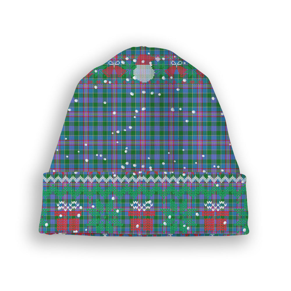 ScotsTee Shop Scottish Pitcairn Hunting Tartan Plaid Christmas Deer Snowman Snowflake Bell Knit Beanie