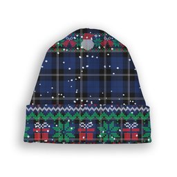 ScotsTee Shop Scottish Ramsay Blue Modern Tartan Plaid Christmas Deer Snowman Snowflake Bell Knit Beanie