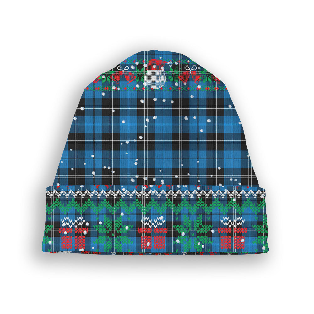ScotsTee Shop Scottish Ramsay Blue Ancient Tartan Plaid Christmas Deer Snowman Snowflake Bell Knit Beanie
