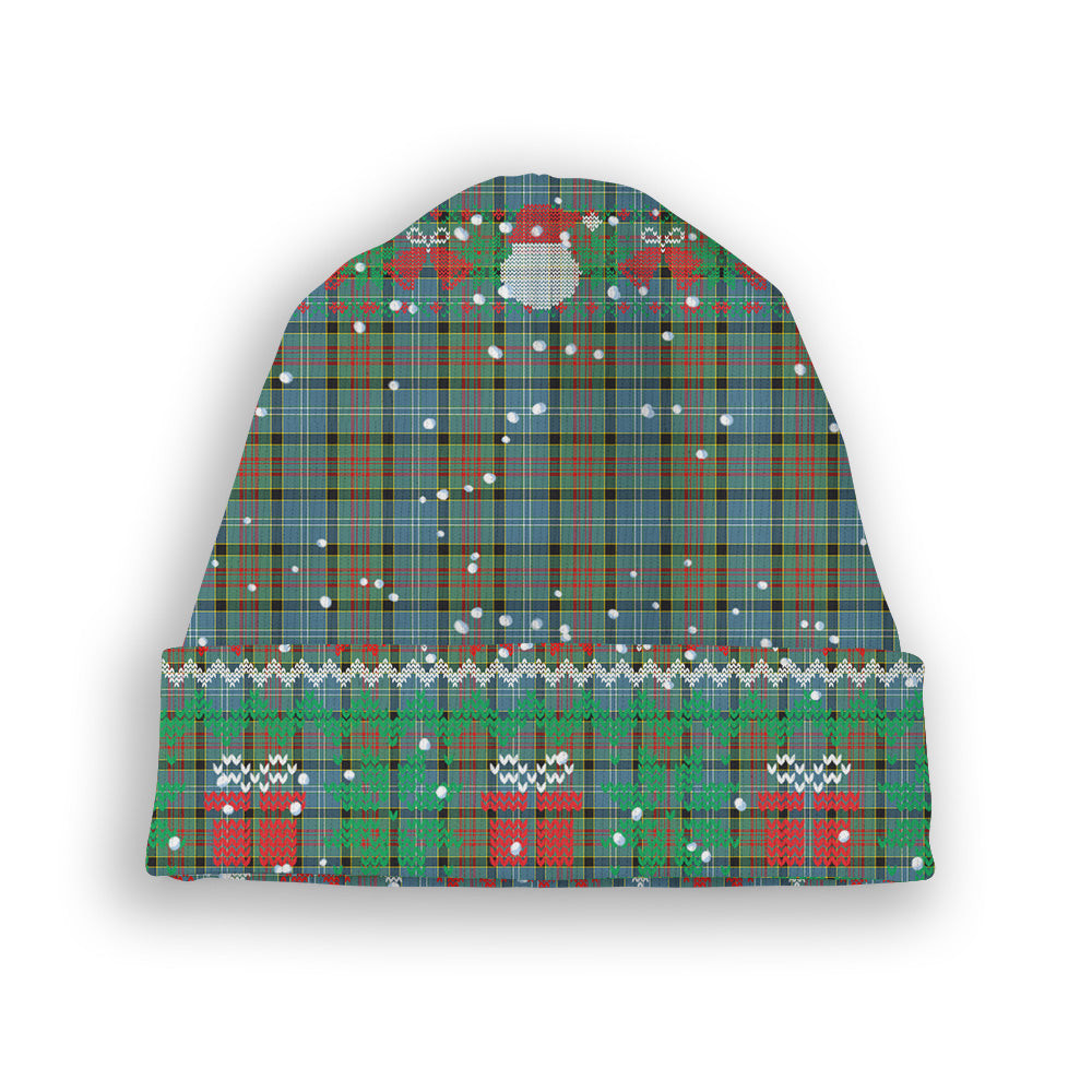 ScotsTee Shop Scottish Pasley District Tartan Plaid Christmas Deer Snowman Snowflake Bell Knit Beanie
