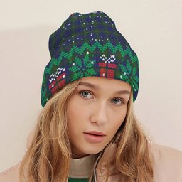 ScotsTee Shop Scottish Prestoungrange Tartan Plaid Christmas Deer Snowman Snowflake Bell Knit Beanie
