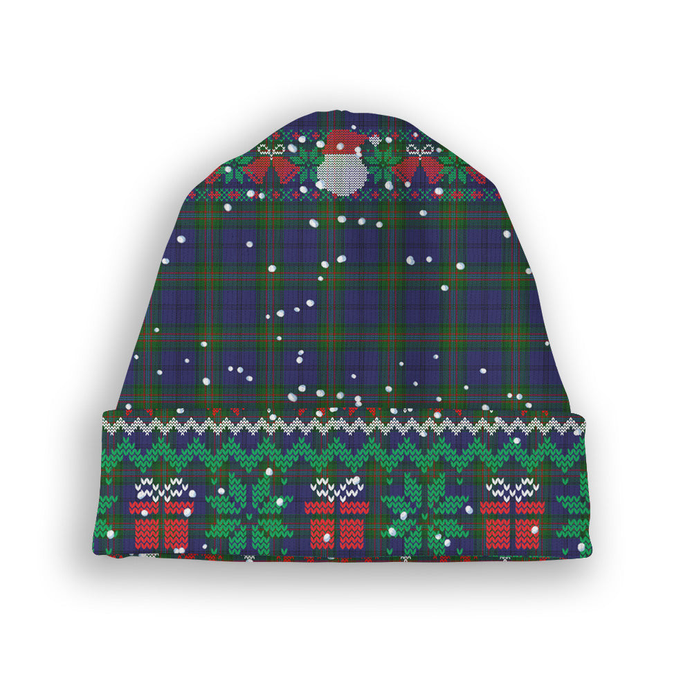ScotsTee Shop Scottish Prestoungrange Tartan Plaid Christmas Deer Snowman Snowflake Bell Knit Beanie