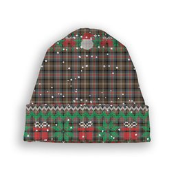 ScotsTee Shop Scottish Sutherland Weathered Tartan Plaid Christmas Deer Snowman Snowflake Bell Knit Beanie