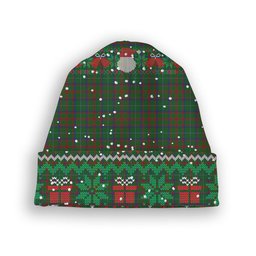 ScotsTee Shop Scottish Shaw of Tordarroch Green Hunting Tartan Plaid Christmas Deer Snowman Snowflake Bell Knit Beanie