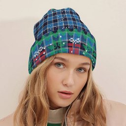 ScotsTee Shop Scottish Strathclyde Tartan Plaid Christmas Deer Snowman Snowflake Bell Knit Beanie