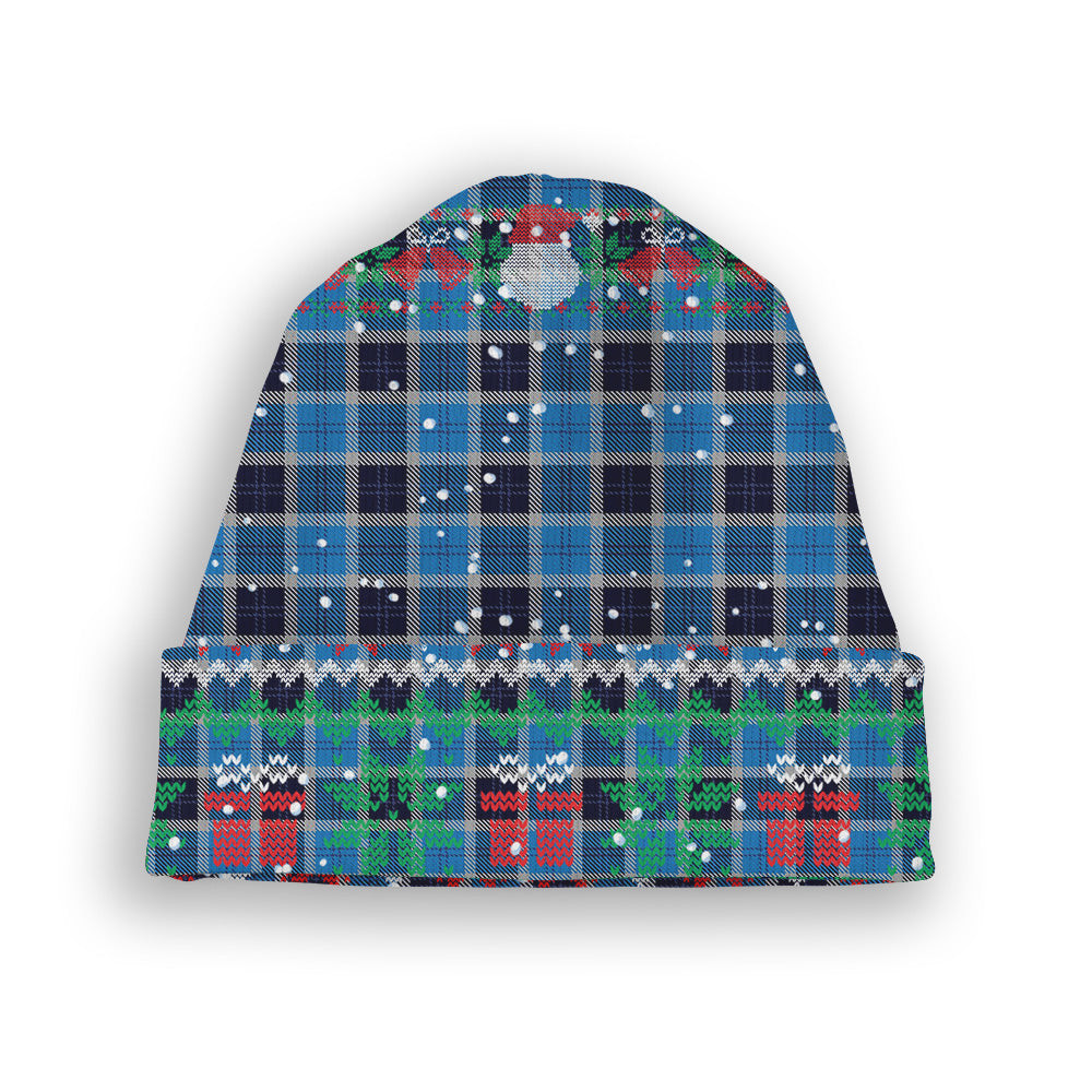 ScotsTee Shop Scottish Strathclyde Tartan Plaid Christmas Deer Snowman Snowflake Bell Knit Beanie