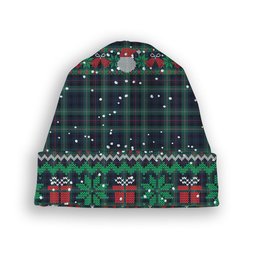 ScotsTee Shop Scottish Stephenson Hunting Modern Tartan Plaid Christmas Deer Snowman Snowflake Bell Knit Beanie