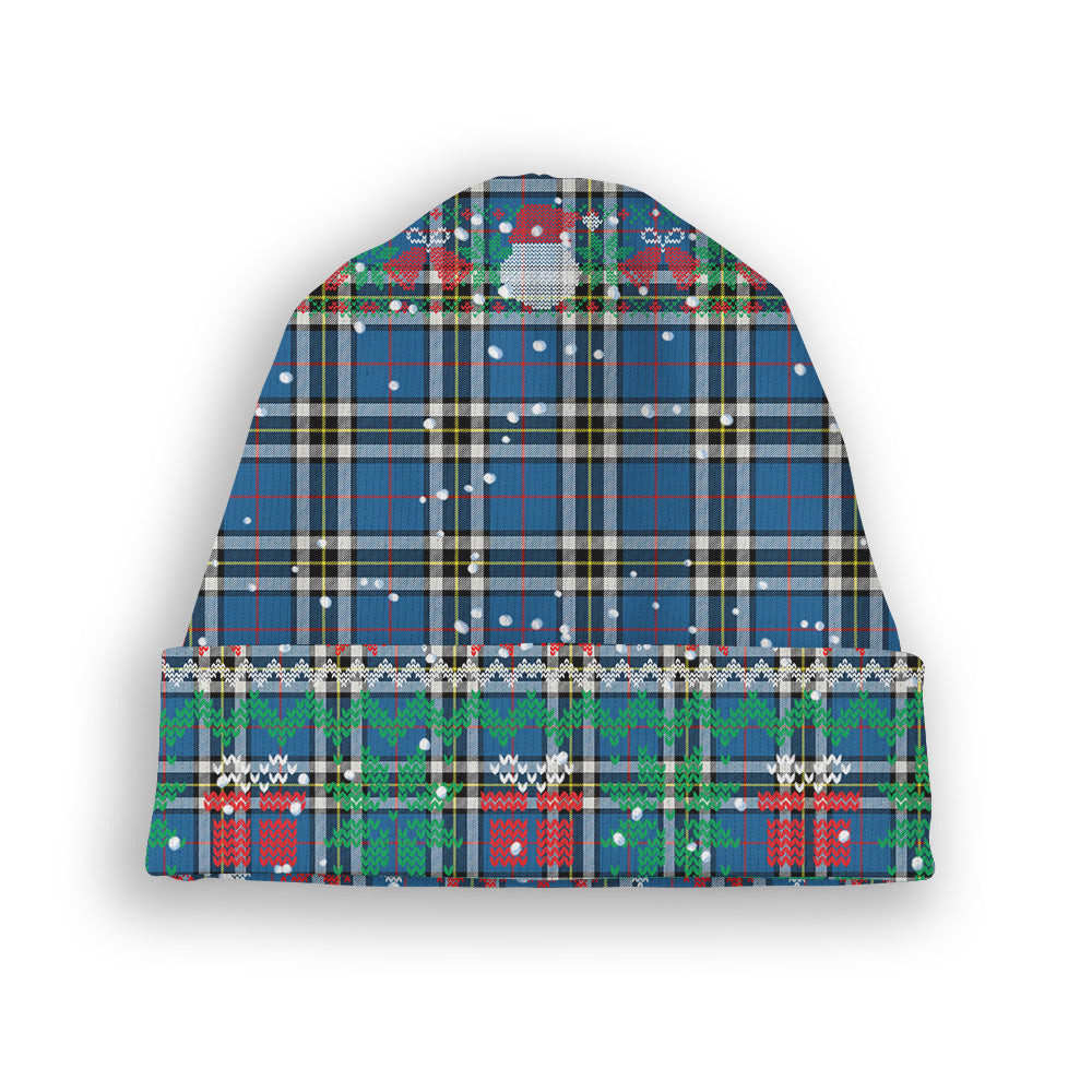 ScotsTee Shop Scottish Thompson Society Dress Blue Modern Tartan Plaid Christmas Deer Snowman Snowflake Bell Knit Beanie