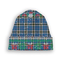 ScotsTee Shop Scottish Thompson Society Dress Blue Modern Tartan Plaid Christmas Deer Snowman Snowflake Bell Knit Beanie