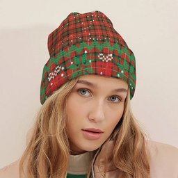 ScotsTee Shop Scottish Stuart Of Bute Ancient Tartan Plaid Christmas Deer Snowman Snowflake Bell Knit Beanie