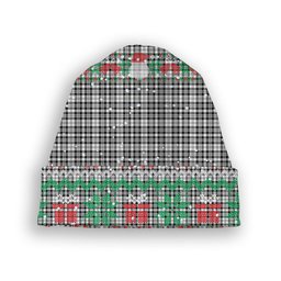 ScotsTee Shop Scottish Scott Black and White Modern Tartan Plaid Christmas Deer Snowman Snowflake Bell Knit Beanie