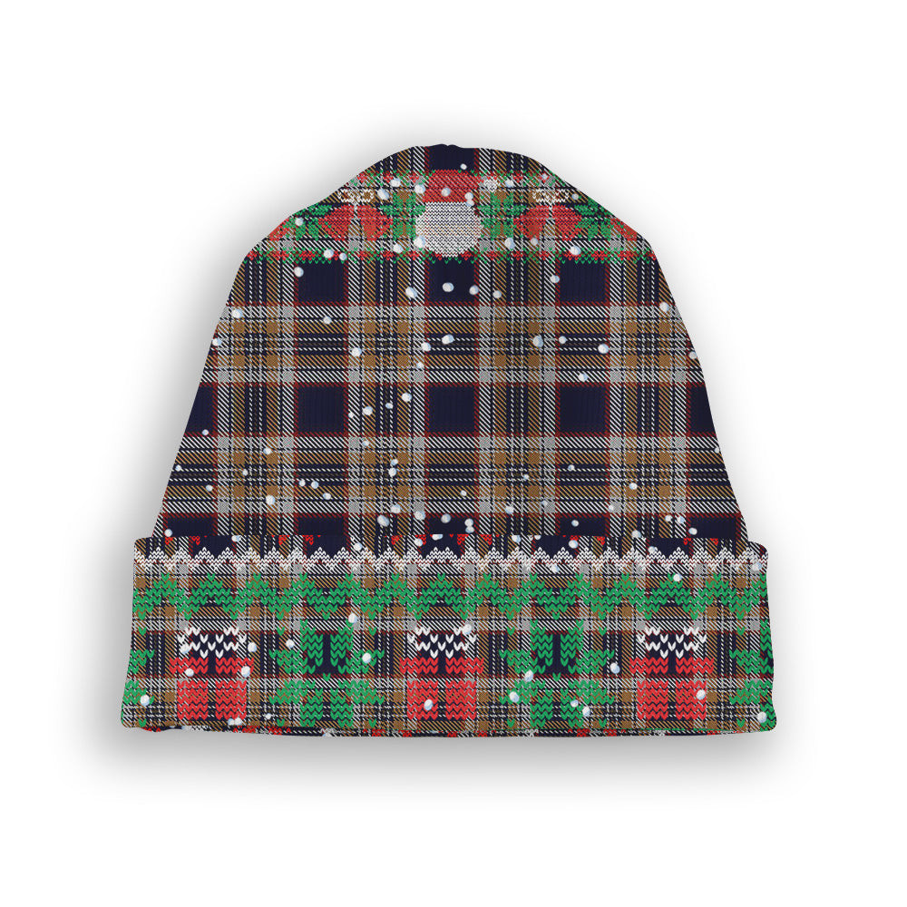 ScotsTee Shop Scottish Stewart Navy Tartan Plaid Christmas Deer Snowman Snowflake Bell Knit Beanie