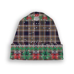 ScotsTee Shop Scottish Stewart Navy Tartan Plaid Christmas Deer Snowman Snowflake Bell Knit Beanie
