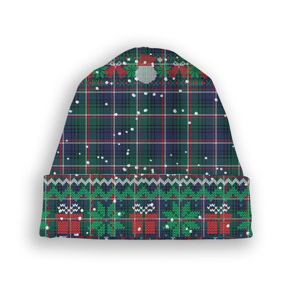 ScotsTee Shop Scottish Shaw of Carolina Modern Tartan Plaid Christmas Deer Snowman Snowflake Bell Knit Beanie