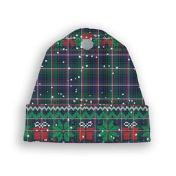 ScotsTee Shop Scottish Shaw of Carolina Modern Tartan Plaid Christmas Deer Snowman Snowflake Bell Knit Beanie