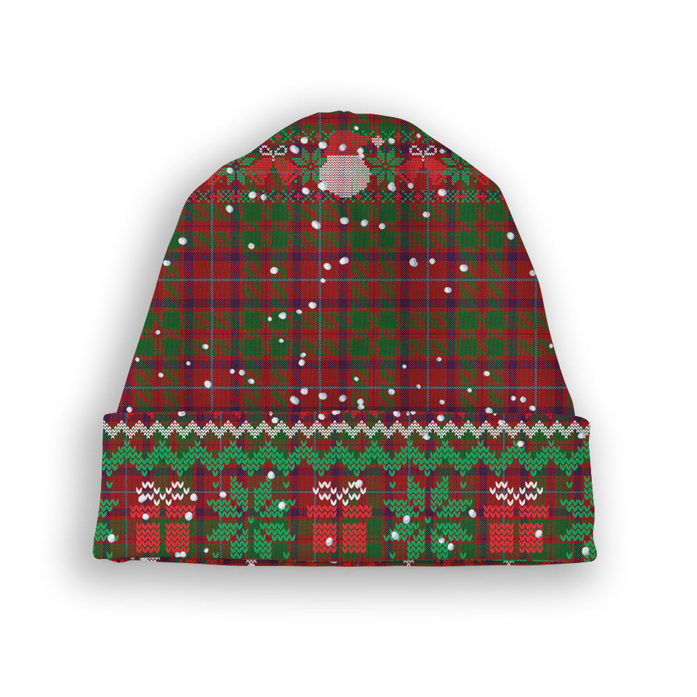 ScotsTee Shop Scottish Shaw of Tordarroch Red Dress Tartan Plaid Christmas Deer Snowman Snowflake Bell Knit Beanie
