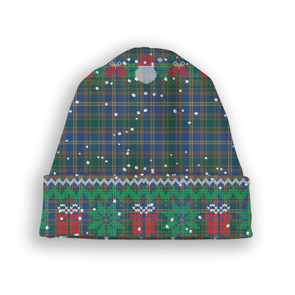 ScotsTee Shop Scottish Strang of Balkaskie Modern Tartan Plaid Christmas Deer Snowman Snowflake Bell Knit Beanie