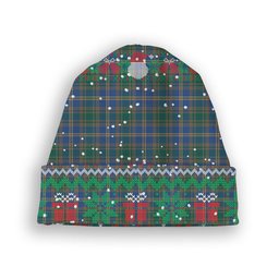 ScotsTee Shop Scottish Strang of Balkaskie Modern Tartan Plaid Christmas Deer Snowman Snowflake Bell Knit Beanie