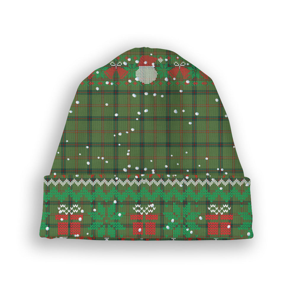 ScotsTee Shop Scottish Strachan Hunting Tartan Plaid Christmas Deer Snowman Snowflake Bell Knit Beanie