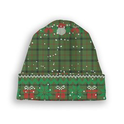 ScotsTee Shop Scottish Strachan Hunting Tartan Plaid Christmas Deer Snowman Snowflake Bell Knit Beanie