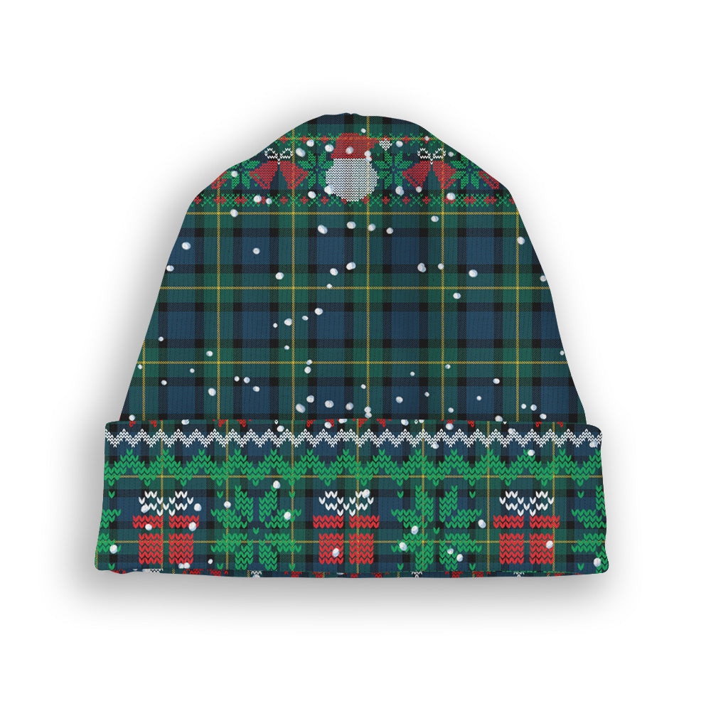 ScotsTee Shop Scottish Sinclair of Ulster Modern Tartan Plaid Christmas Deer Snowman Snowflake Bell Knit Beanie