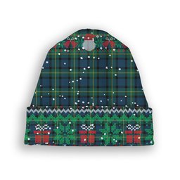 ScotsTee Shop Scottish Sinclair of Ulster Modern Tartan Plaid Christmas Deer Snowman Snowflake Bell Knit Beanie