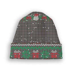 ScotsTee Shop Scottish Thomson Dress Grey Tartan Plaid Christmas Deer Snowman Snowflake Bell Knit Beanie
