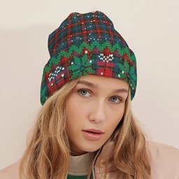 ScotsTee Shop Scottish Teall of Teallach Tartan Plaid Christmas Deer Snowman Snowflake Bell Knit Beanie
