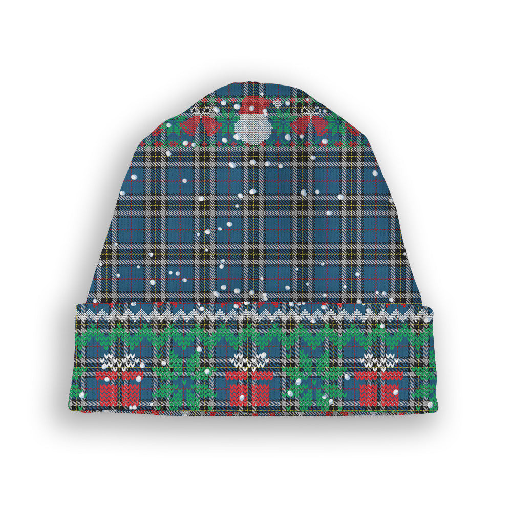 ScotsTee Shop Scottish Thompson Dress Blue Tartan Plaid Christmas Deer Snowman Snowflake Bell Knit Beanie