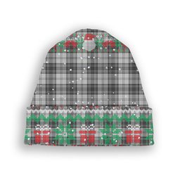 ScotsTee Shop Scottish Sandilands Grey Tartan Plaid Christmas Deer Snowman Snowflake Bell Knit Beanie