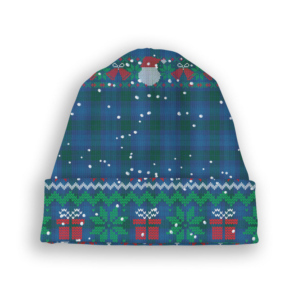 ScotsTee Shop Scottish Sutherland Hunting Modern Tartan Plaid Christmas Deer Snowman Snowflake Bell Knit Beanie