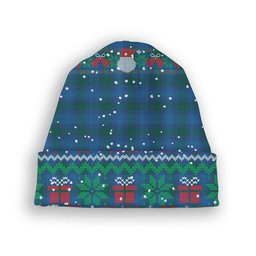ScotsTee Shop Scottish Sutherland Hunting Modern Tartan Plaid Christmas Deer Snowman Snowflake Bell Knit Beanie