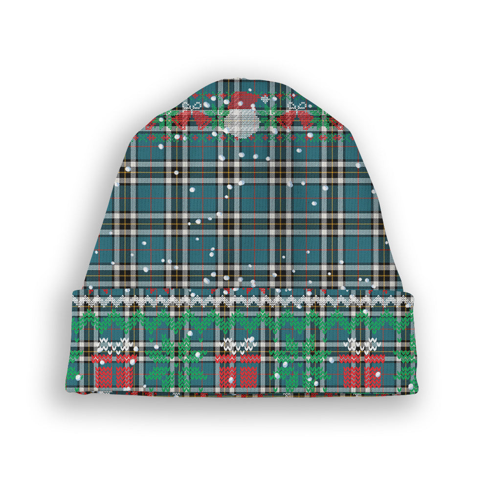 ScotsTee Shop Scottish Thompson Dress Blue Ancient Tartan Plaid Christmas Deer Snowman Snowflake Bell Knit Beanie