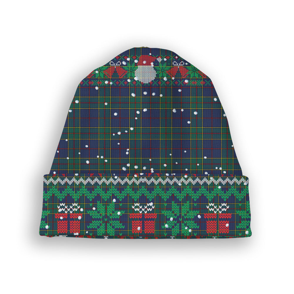 ScotsTee Shop Scottish Strachan Modern Tartan Plaid Christmas Deer Snowman Snowflake Bell Knit Beanie