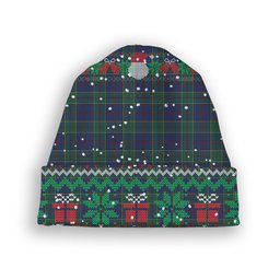 ScotsTee Shop Scottish Strachan Modern Tartan Plaid Christmas Deer Snowman Snowflake Bell Knit Beanie