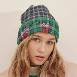 ScotsTee Shop Scottish Stewart Dress Blue Tartan Plaid Christmas Deer Snowman Snowflake Bell Knit Beanie