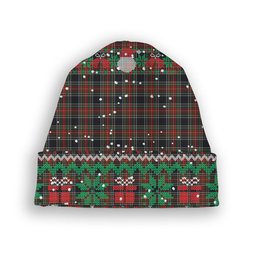 ScotsTee Shop Scottish Stewart Black 3 Tartan Plaid Christmas Deer Snowman Snowflake Bell Knit Beanie