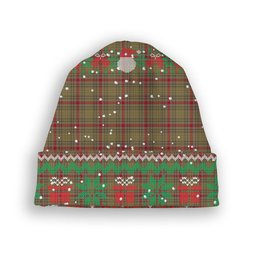 ScotsTee Shop Scottish Sutherland of Duffus Tartan Plaid Christmas Deer Snowman Snowflake Bell Knit Beanie
