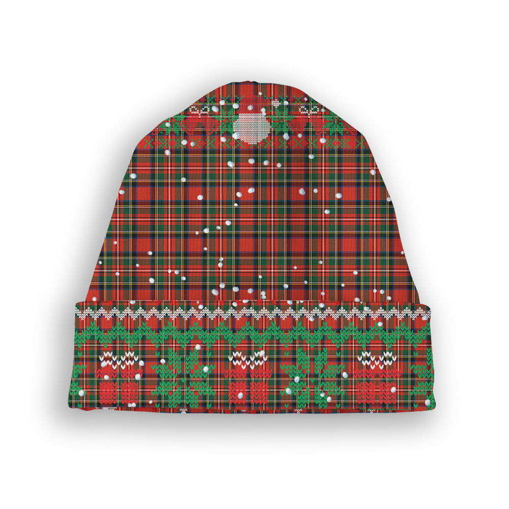 ScotsTee Shop Scottish Stewart (Stuart) of Bute Tartan Plaid Christmas Deer Snowman Snowflake Bell Knit Beanie