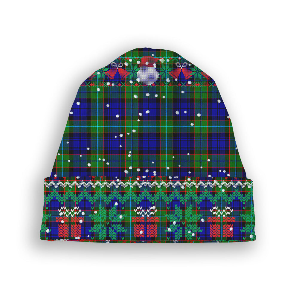 ScotsTee Shop Scottish Semple Modern Tartan Plaid Christmas Deer Snowman Snowflake Bell Knit Beanie