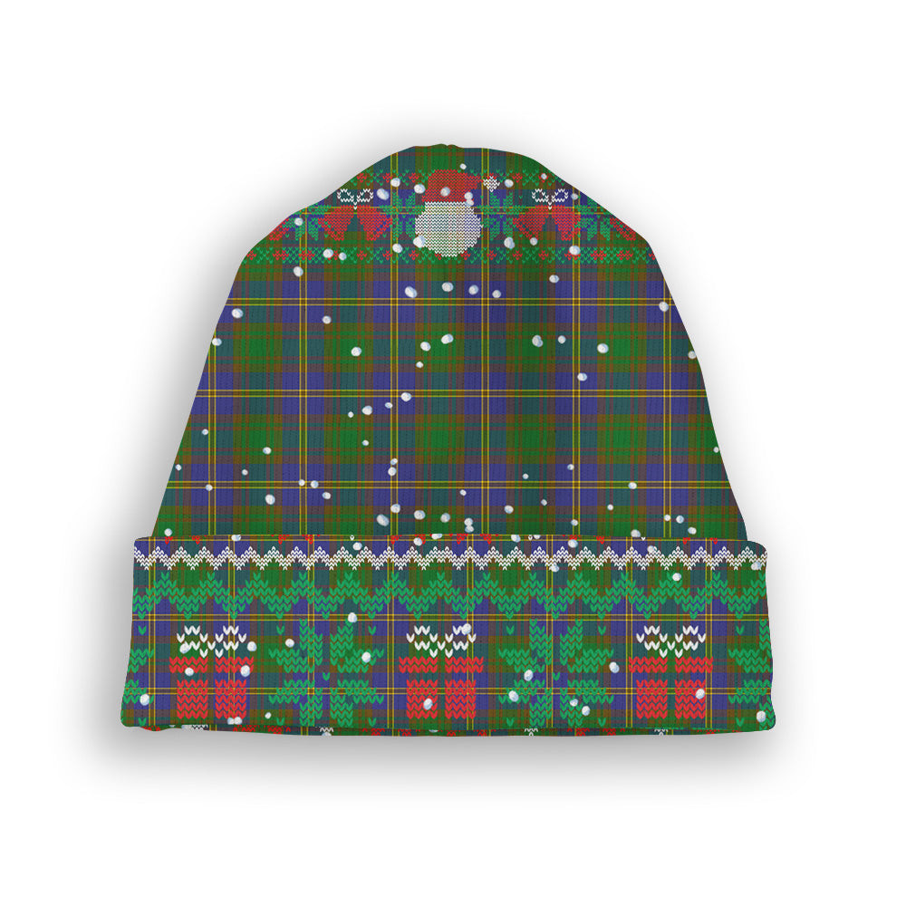 ScotsTee Shop Scottish Strange of Balkaskie SC Tartan Plaid Christmas Deer Snowman Snowflake Bell Knit Beanie