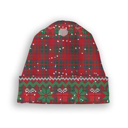 ScotsTee Shop Scottish Shaw of Tordarroch Modern Tartan Plaid Christmas Deer Snowman Snowflake Bell Knit Beanie