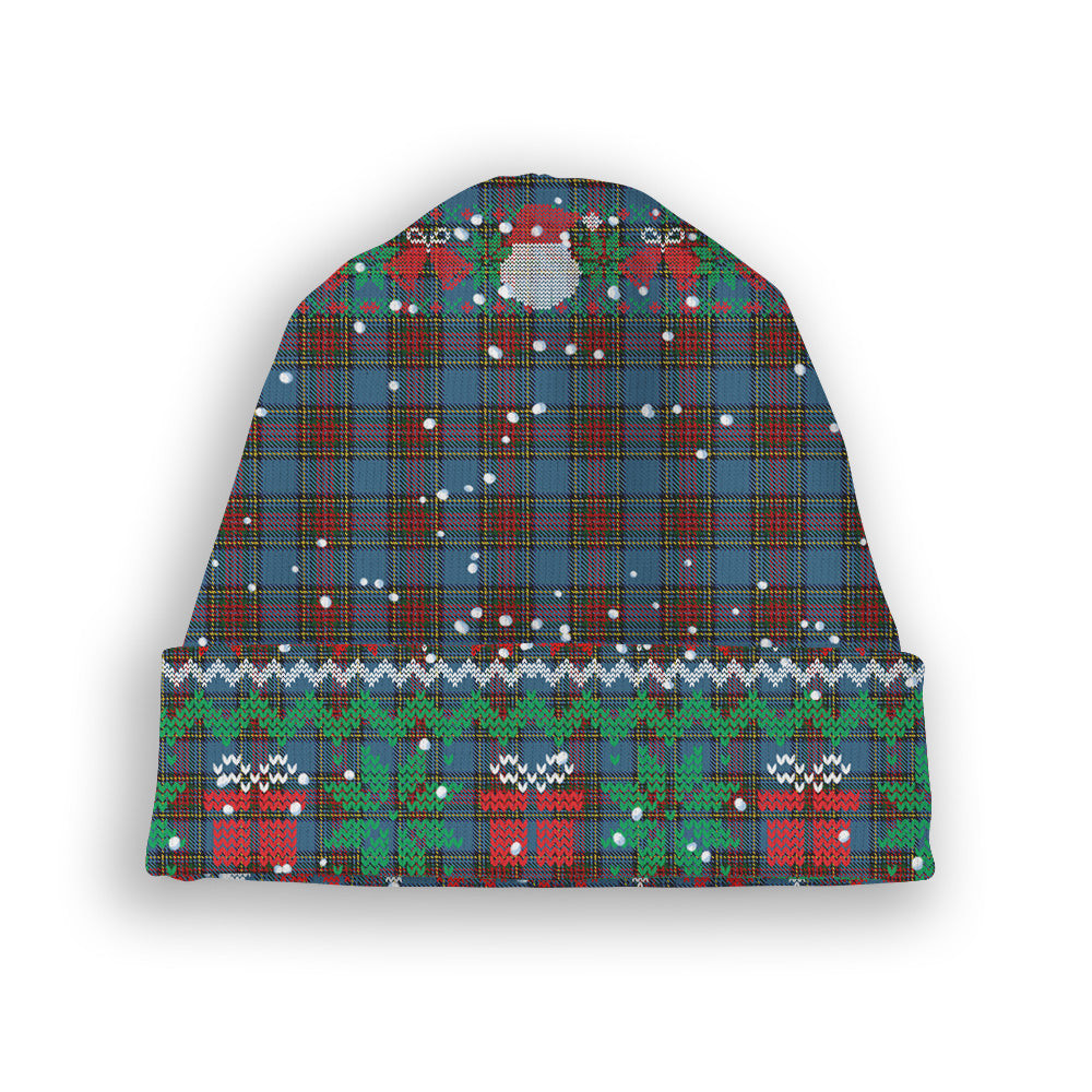 ScotsTee Shop Scottish Stewart Royal Blue Tartan Plaid Christmas Deer Snowman Snowflake Bell Knit Beanie