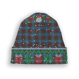 ScotsTee Shop Scottish Stewart Royal Blue Tartan Plaid Christmas Deer Snowman Snowflake Bell Knit Beanie