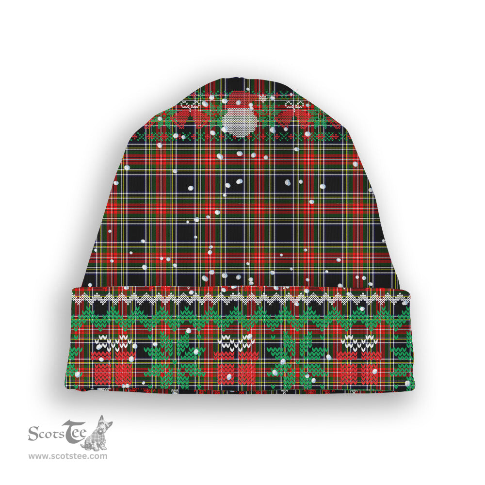 ScotsTee Shop Scottish Stewart High Stewards (Stewart Black) Tartan Plaid Christmas Deer Snowman Snowflake Bell Knit Beanie