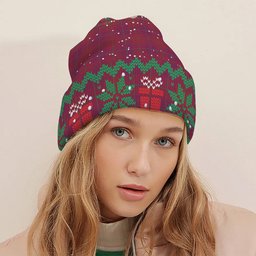 ScotsTee Shop Scottish Stirling of Keir Modern Tartan Plaid Christmas Deer Snowman Snowflake Bell Knit Beanie